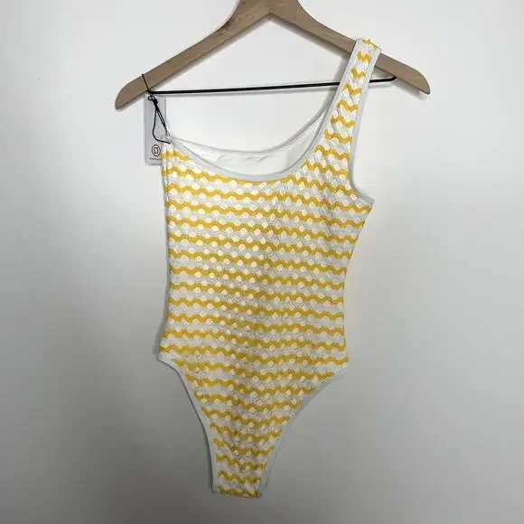 Ellejay Crochet Knit Swimsuit Womens New Yellow Size Small